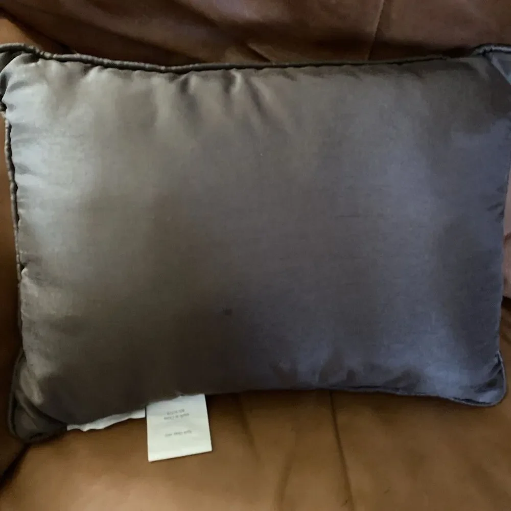Madison Park Aqua & Brown Embroidered Leaf Floral Throw Pillow 15x11”